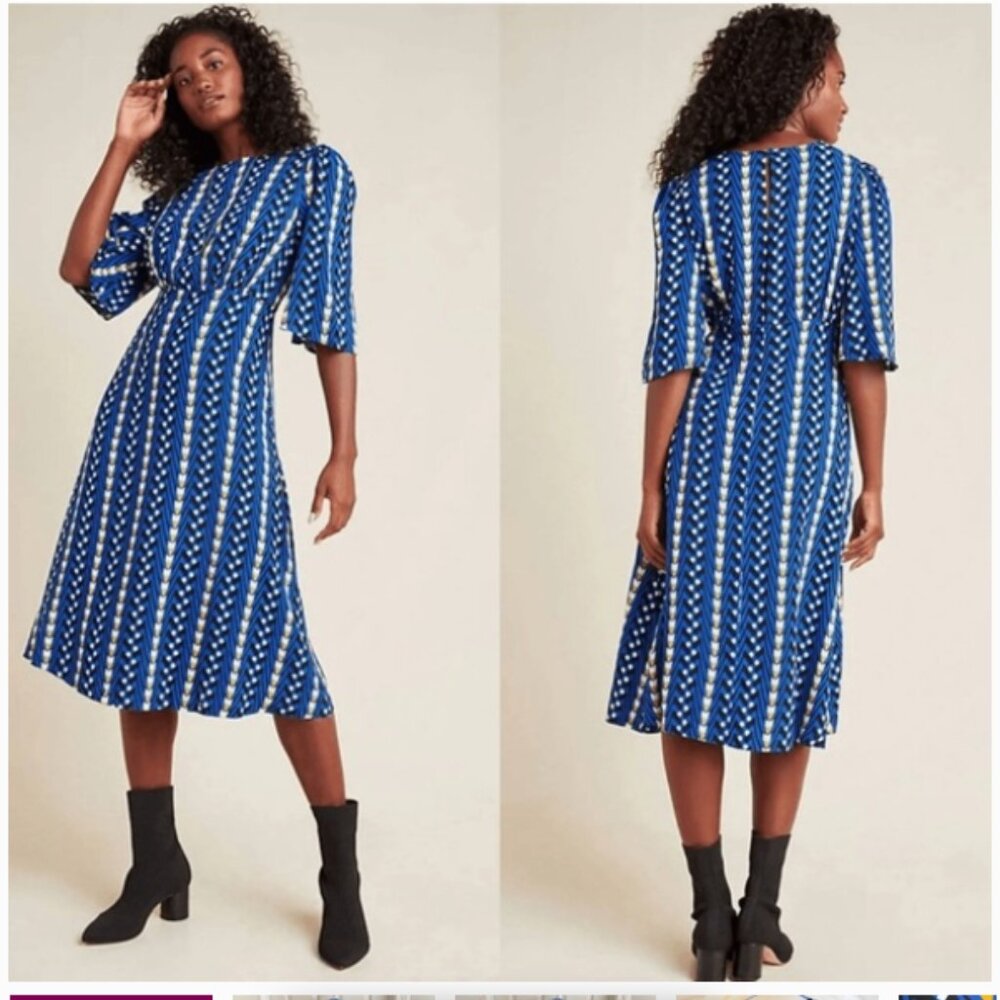 The Odells Womens Size L Blue & Yellow Marjorie Geo Midi Dress